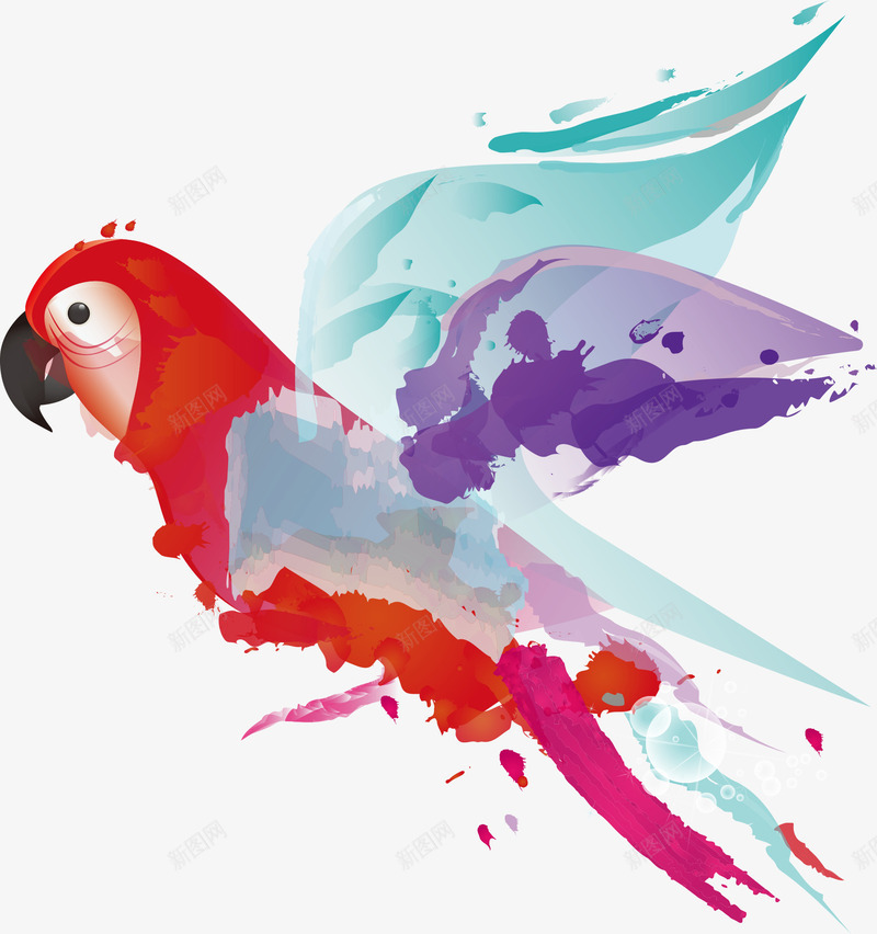 水彩鹦鹉矢量图eps免抠素材_88icon https://88icon.com 丰富多彩 动物 水彩 水彩画 绘画 艺术 艺术品 飞行 鸟类 鹦鹉 矢量图