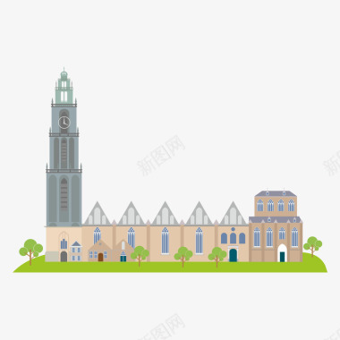荷兰建筑旅游景点插画矢量图图标图标