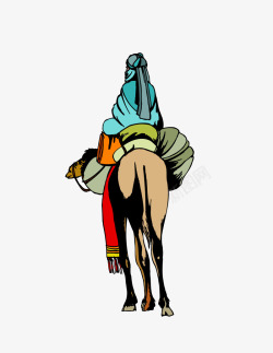骑骆驼的人卡通手绘背影矢量图素材