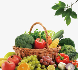 惹人喜爱篮子中的水果蔬菜高清图片