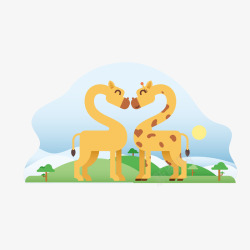 长颈鹿情侣卡通情侣动物矢量图高清图片