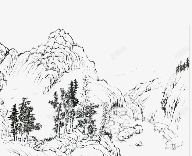 黑色线条山水画png免抠素材_88icon https://88icon.com 山水画 山水画壁纸 山水简笔画 手绘图 爱国壁纸 简笔山水画 简笔画