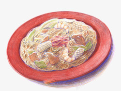 一碗鲜虾鱼肉海鲜面素材