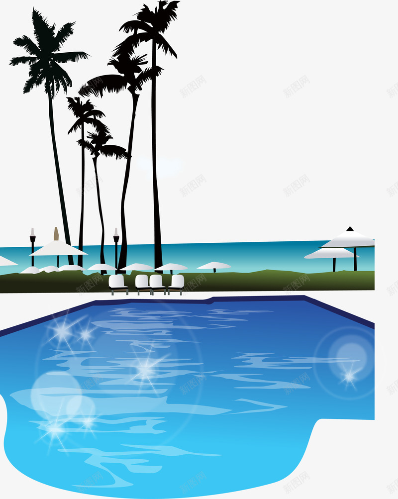 蓝色海水风景图png免抠素材_88icon https://88icon.com 手绘 椰树 海景 海水 蓝色 蓝色风景