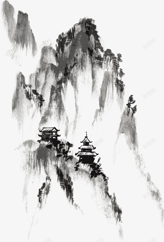 水墨画矢量图ai免抠素材_88icon https://88icon.com 中国画 塔 山 树 水墨 水墨画 矢量图