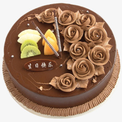 快乐小女孩圆形巧克力生日蛋糕高清图片