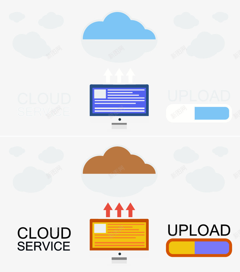 网络上传示意图矢量图ai免抠素材_88icon https://88icon.com 云保存 云服务器 电脑 矢量图