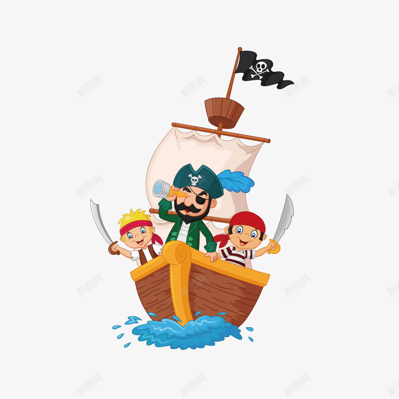 海盗和海盗船手绘图png免抠素材_88icon https://88icon.com 人物 卡通 可爱的 大海 海水 海盗 海盗船 航行