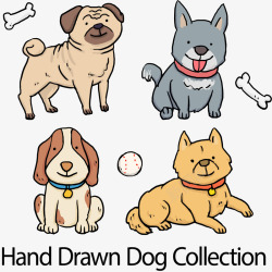 4款手绘可爱宠物狗矢量图素材