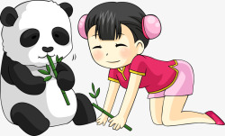 女孩与熊猫手绘小女孩与熊猫矢量图高清图片