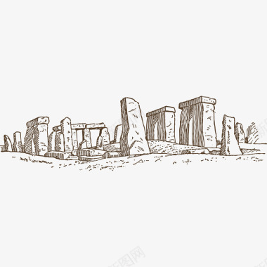 英国巨石阵建筑旅游景点手绘矢量图图标图标