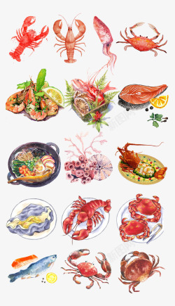 彩绘手绘海鲜食物素材