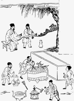 本色生活水墨中国古人物线稿插画矢量图高清图片