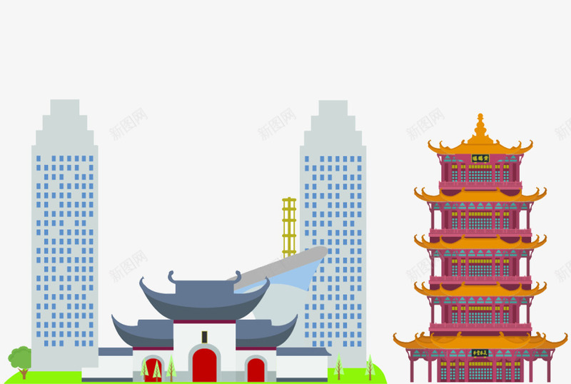 现代与古典建筑图案psd免抠素材_88icon https://88icon.com 古建筑 古楼 建筑免费PNG下载 扁平建筑透明PNG素材 植物 绿色