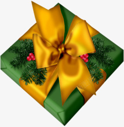 橙色丝带绿纸包装的圣诞礼物素材