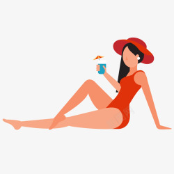 抬腿坐着抬腿坐着喝饮料的红色泳装女子矢量图高清图片
