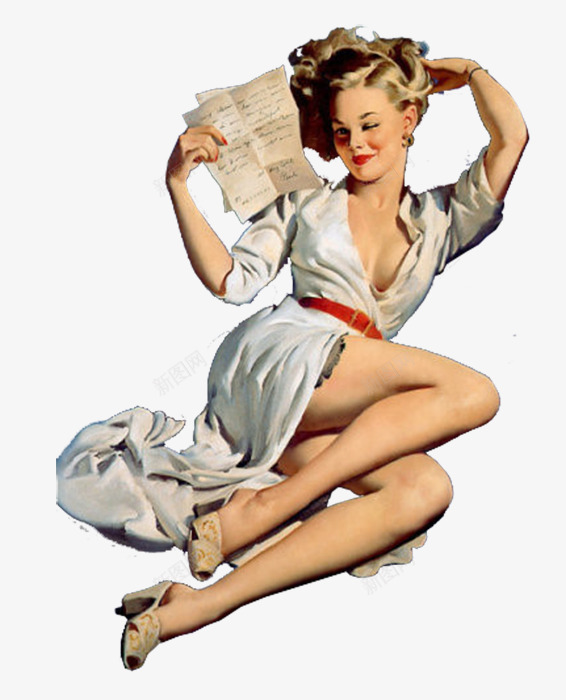 旧画风海报女郎png免抠素材_88icon https://88icon.com 宣传海报 性感美女 睡袍