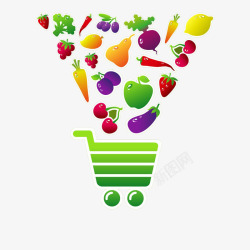 卡通果蔬购物车里的蔬菜矢量图高清图片