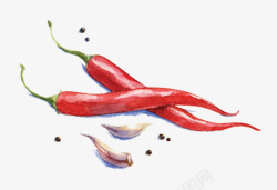 卡通果蔬红色小辣椒和大蒜高清图片