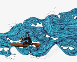 超现实海浪行船艺术图案素材