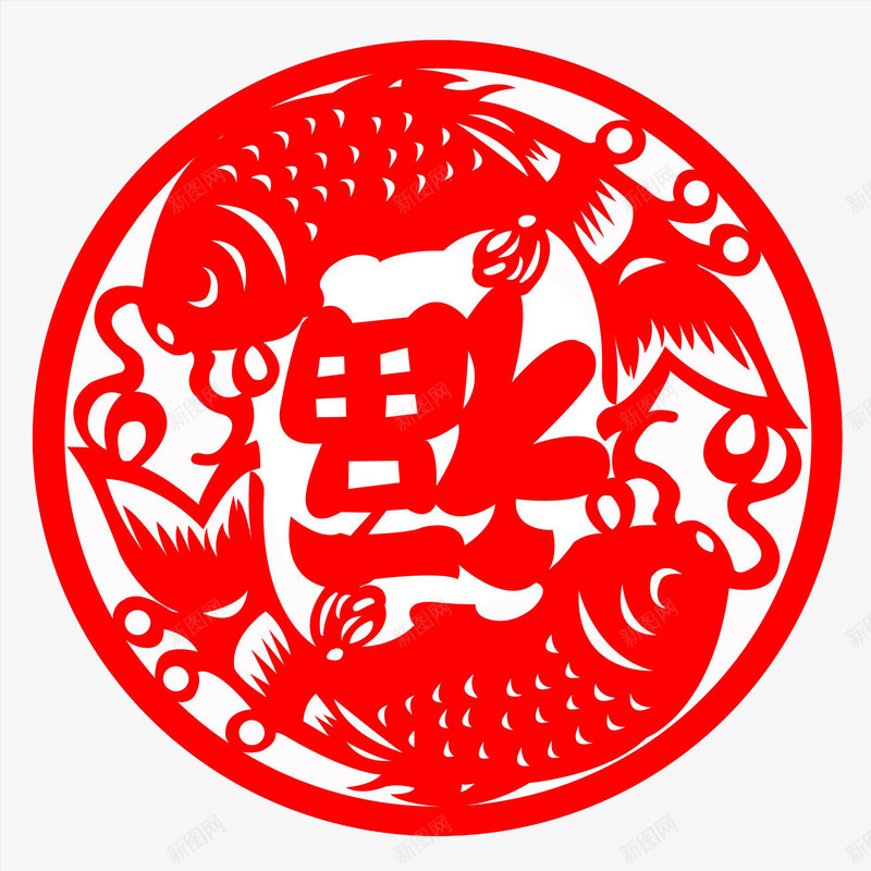 创意福窗花剪纸图png免抠素材_88icon https://88icon.com 中国风 卡通手绘 古风 喜庆 圆形 小鱼 水彩 福 艺术字