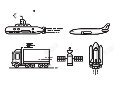 黑笔线条飞机坦克卫星汽车png免抠素材_88icon https://88icon.com 卫星 坦克 汽车png 线条 飞机 黑笔