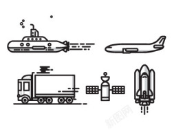 黑笔线条飞机坦克卫星汽车素材