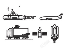黑笔黑笔线条飞机坦克卫星汽车高清图片