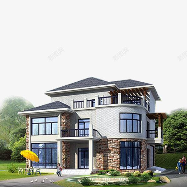 建筑物png免抠素材_88icon https://88icon.com 3D模型 别墅 连排别墅 门头