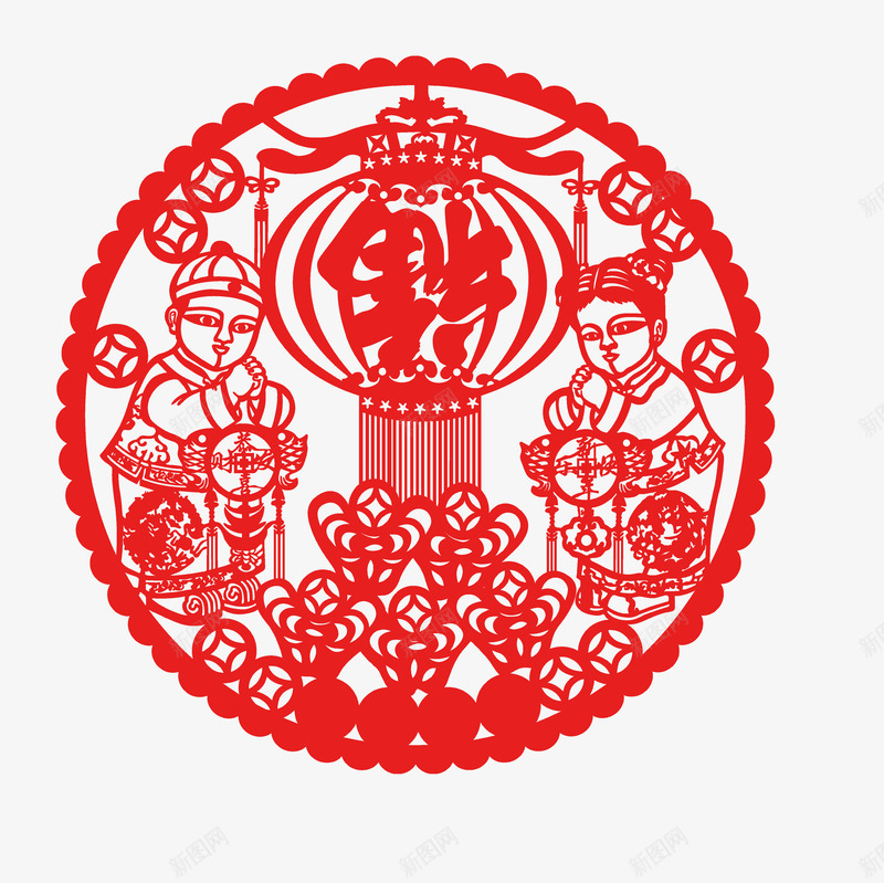 窗花png免抠素材_88icon https://88icon.com 剪纸 同心结 年货 年货节 新年 新春 春节 灯笼 福 窗花 童男童女 贺年