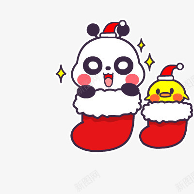 圣诞袜里的熊猫与小鸡png免抠素材_88icon https://88icon.com 卡通 圣诞袜 小鸡 熊猫
