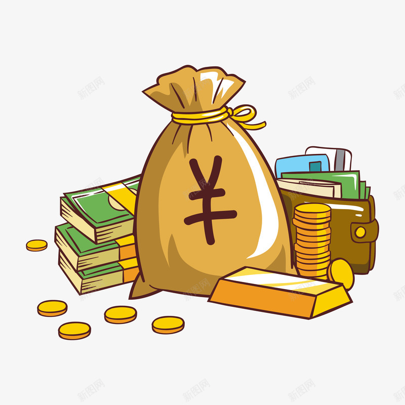 手绘金币钱袋插画矢量图ai免抠素材_88icon https://88icon.com 手绘 理财 矢量图 金币 金融 金袋子 钱包 钱袋