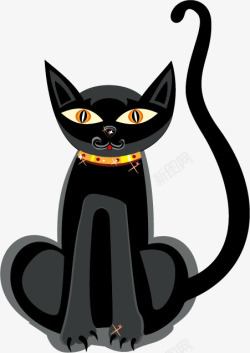 神秘黑猫万圣节装饰图案素材