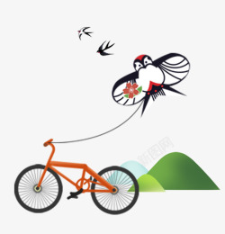 春季春游踏青骑行放风筝主题卡通素材