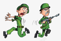 搞笑手绘风格逃跑的士兵卡通素材