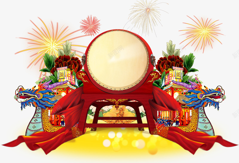 龙舟海报psd免抠素材_88icon https://88icon.com png图片素材 免费png素材 大鼓 烟花 龙船