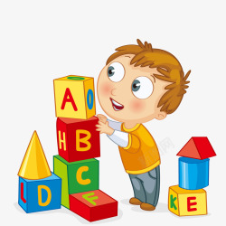 小男孩玩积木玩积木的儿童人物矢量图高清图片