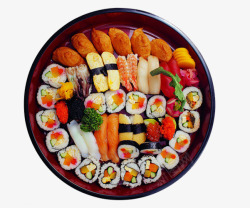 食物拼图盘子里的美食寿司拼盘高清图片