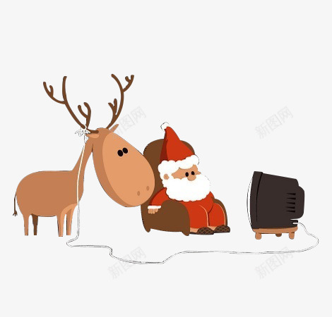 温馨圣诞老人和麋鹿png免抠素材_88icon https://88icon.com 圣诞插画 圣诞老人和麋鹿 圣诞老人看电视 坐着看电视 插画卡通 麋鹿看电视