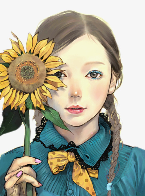 拿着向日葵的少女png免抠素材_88icon https://88icon.com 彩绘花 插画 板绘 水彩 花 装饰