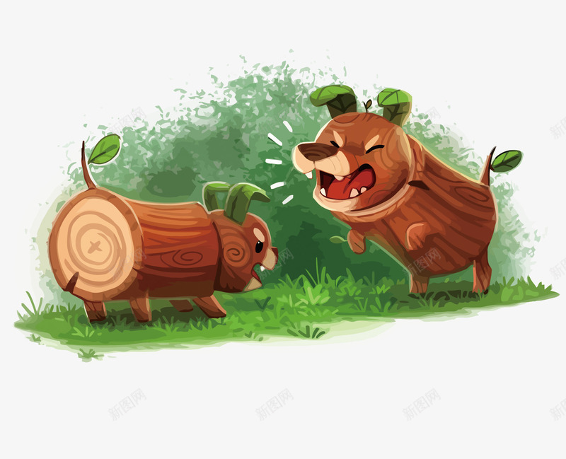 吵架的小狗png免抠素材_88icon https://88icon.com 吵架 小狗 手绘 木头