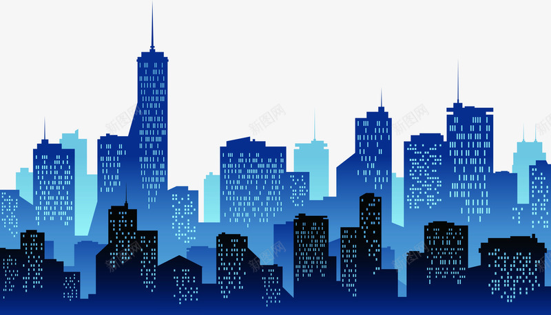 卡通蓝色黑色都市夜景装饰元素png免抠素材_88icon https://88icon.com 元素 卡通 夜景 蓝色 装饰 都市 黑色
