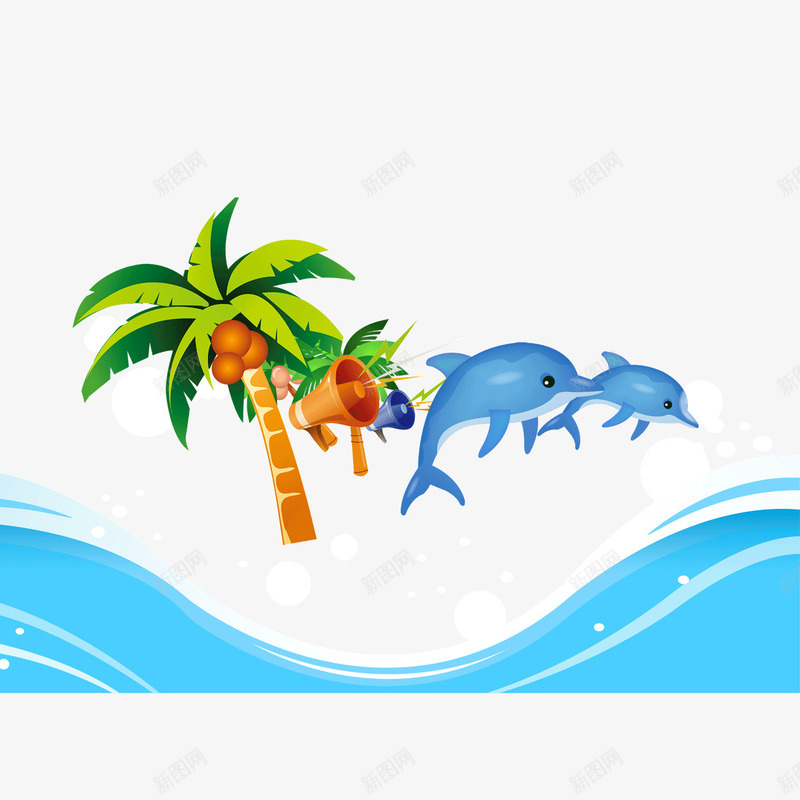 背景装饰图案蓝色海水海豚psd免抠素材_88icon https://88icon.com 椰子树 海豚 背景装饰图案 蓝色海水