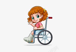 受伤坐轮椅的卡通女孩素材