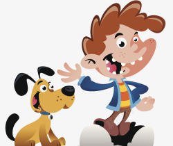 卡通人物插图小男孩与小黄狗素材