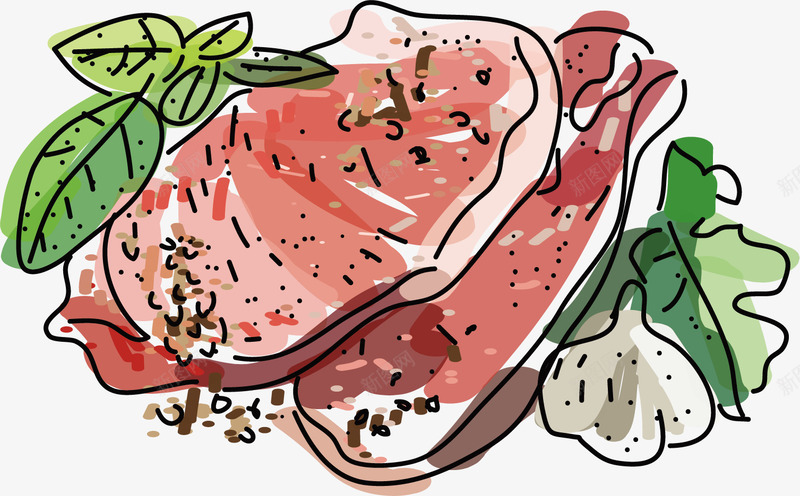 水彩青菜牛肉矢量图ai免抠素材_88icon https://88icon.com 创意 卡通 手绘 水彩 牛肉 营养 设计 矢量图