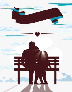 矢量情侣座椅浪漫海边情侣高清图片