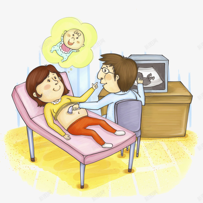 检查胎儿状况的孕妇png免抠素材_88icon https://88icon.com 卡通 呵护子宫 子宫 孕妇 孕育生命 检查