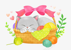 一只睡在篮子里的猫咪素材