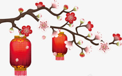 新年挂饰红色中国风花枝灯笼高清图片
